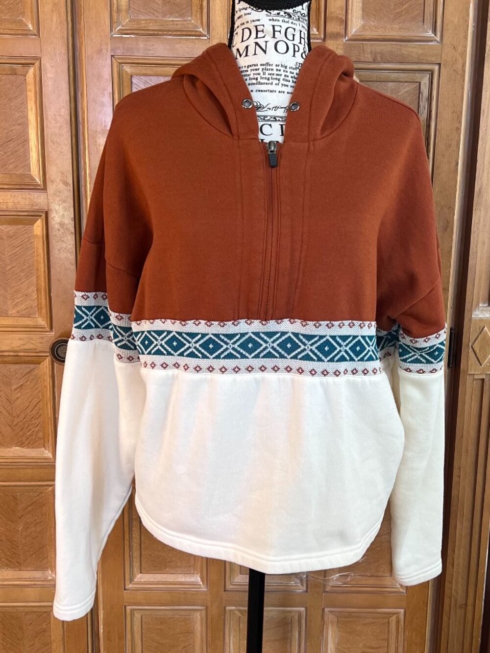 Cropped Hoodie Vintage Ski Pattern Rank45 Vintage Ski Pattern Medium